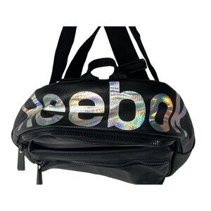 Reebok Mini Backpack Holographic Logo Black Faux Leather 12" x 12" Durable